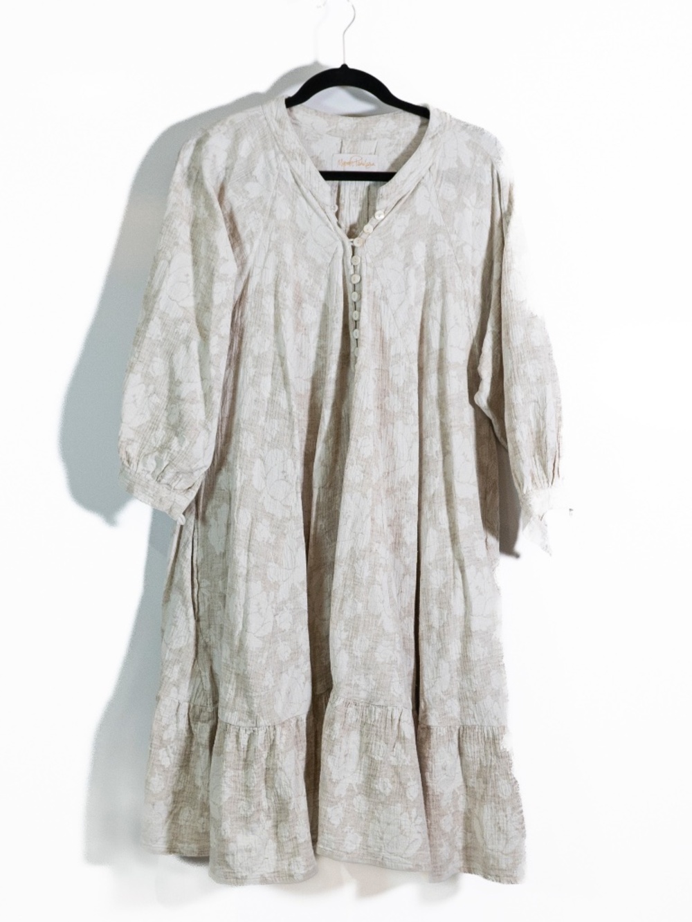 Myrah Penaloza Cotton Gauze Pullover Half Sleeve Pullover Gray Floral Dress L